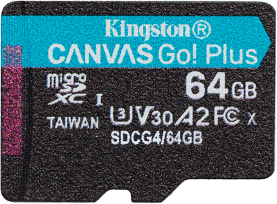 Карта памяти Kingston microSDXC 64GB Canvas Go! Plus G4 Class 10 UHS-I U3 V30 A2 (SDCG4/64GBSP)