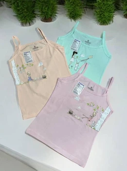 Хлопковые детские майки набор 3шт для девочек Baykar р 4 134-140 см 7-8 лет Розовый Персиковый Бирюзовый арт 4862 Девочка