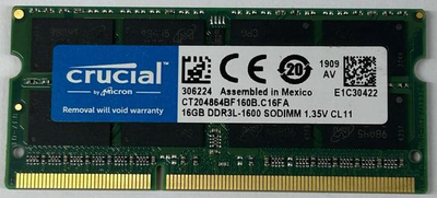 Оперативная память для ноутбука Crucial DDR3 16GB 1600MHz SO-DIMM PC3L-1600 (CT204864BF160B.C16FA)