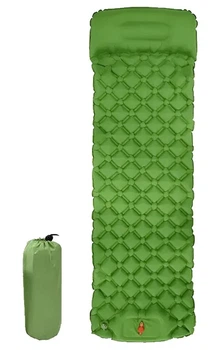 Туристический надувной матрас – каремат с подушкой и встроенным насосом Outdoor Sleeping Зеленый