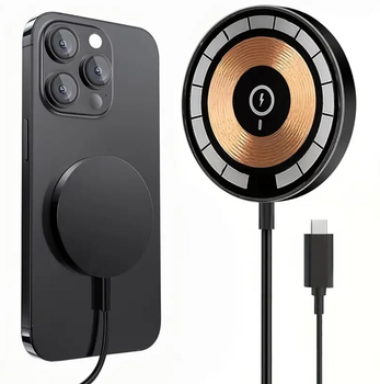 Магнітна бездротова зарядка для Apple iPhone MagSafe 15W Type C зарядний пристрій для iPhone 8 X 11 12 13 14 15 16 Plus Pro Max AirPods 2 3 4 Black
