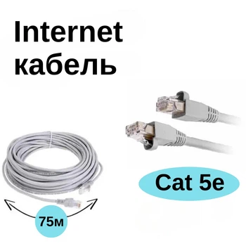 Кабель для интернета патч-корд Ethernet-Ethernet RJ-45 CAT5 75м Серый (87148unk)