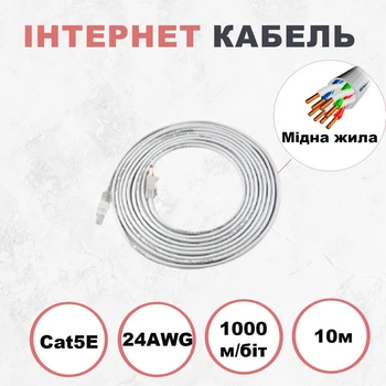 Сетевой медный патч корд Kabelist 10м U/UTP Cat5e 24AWG кабель для интернета с высокой скоростью 1000 мбит/с (88040sk)