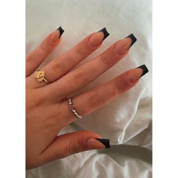 Накладні нігті Nail чорний френч, форма балерина, середні, 24 шт