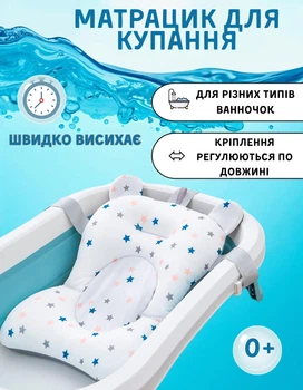 Матрасик для купания ребенка "Bath&Care" с креплением в ванночку белый со звездами (SC1001)