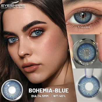 Лінзи кольорові Eyshare без діоптрій блакитні Bohemia Blue + контейнер для зберігання