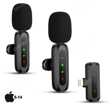 Беспроводной петличный микрофон для 5-14 iPhone 2 в 1 с Lightning адаптером – Петличка для видеосъемки, TikTok, YouTube, стримов, интервью (2 микрофона + приемник) технология Plug&Play DKWAY Х7 черный