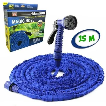 Садовий поливальний шланг з насадкою розпилювачем 15м/50ft Magic House, шланг для поливу Синій SH-15-Blue