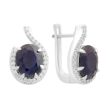 Серебряные серьги с натуральным сапфиром 7.667ct, фианитами (2173960)
