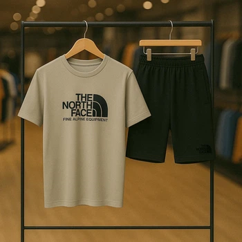 Чоловічий спортивний комплект (шорти+футболка) The North Face Чорно-беж XL