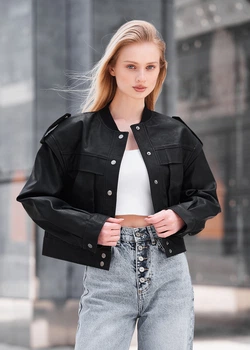 Женская Куртка Стаф Чёрная Кожаная С Логотипом Элегантная Staff Sno Black XS (339324)