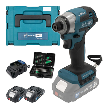 Акумуляторний імпульсний гвинтоверт PROFI-TEC PID1820BL, 20V, 1/4, 180Нм, 2хPT2020MP 2,0Aг, зарядний пристрій BC20V, кейс ProBox М + КЕЙС з НАБОРОМ БІТ (007224)