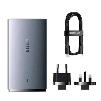 Мережевий зарядний пристрій Baseus GaN5 Pro Ultra-Slim 65 Вт USB-C+USB-A PD/QC з кабелем Type-C сірий