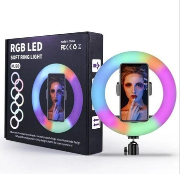 Кольцевая RGB лампа MJ20 диаметр 20 см с одним держателем управление на проводе селфи свет
