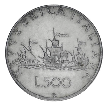 Монета Італія 500 лір 1959 Срібло F-VF Кораблі Вітрильники