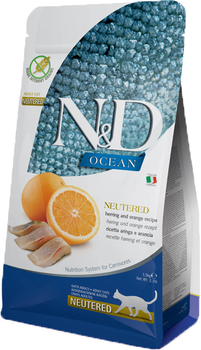 Беззерновий сухий корм Farmina N&D Ocean Herring & Orange Neutered для стерилізованих кішок та кастрованих котів з оселедцем та апельсином 5 кг (8010276040213)