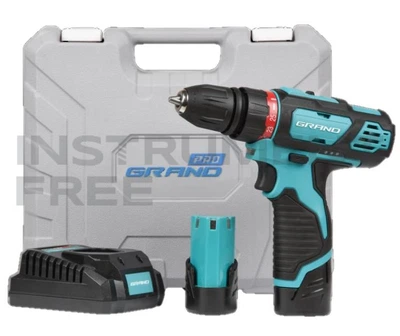 Шуруповерт акумуляторний Grand ДА-12DFR/PRO (2 акумулятори, DFR-патрон, пластиковий кейс)