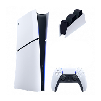 Набор Консоль Sony PlayStation 5 Slim Digital Edition 1TB White Б/У + Геймпад Беспроводной DualSense 2шт + Зарядное Устройство Проводной для DualSense