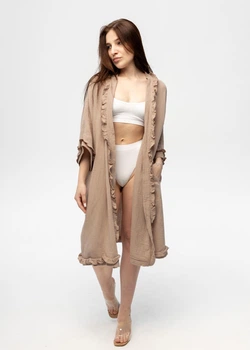 Кімоно Pretty з мусліну довге бежеве з рюшами One size
