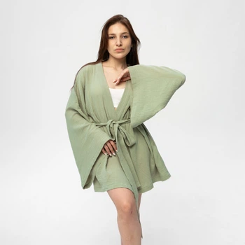 Кімоно Pretty з мусліну коротке зелене One size