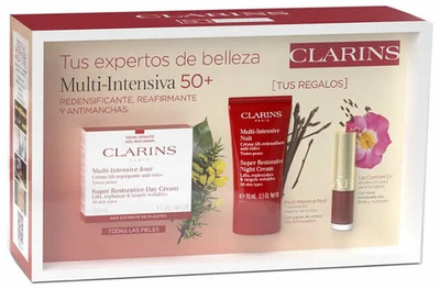 Zestaw do pielęgnacji twarzy Clarins Multi-Intensive 50+ Krem do twarzy na dzien 50 ml + Krem na noc 15 ml + Olejek do ust 1.4 ml (3666057314148)