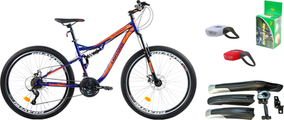 Набір Велосипед Crossride AMT ST Everest 27.5" 18" Синій + Камера Ponely 27.5х2.2/2.5 AV 48 мм + Щитки велосипедні Huasion 26" H-N27F + H-N27B + Комплект ліхтарів Jing Yi JY-267-C Силіконовий (0287-180-3+06720_pnl+04506+00731)