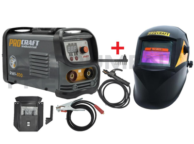 Инверторный сварочный аппарат ProCraft Industrial RWI-300 NEW (дисплей, сварочные кабеля, маска-щиток) + Сварочная маска-хамелеон ProCraft SHP90-30 (регулировка затемнения, 2 источника питания)