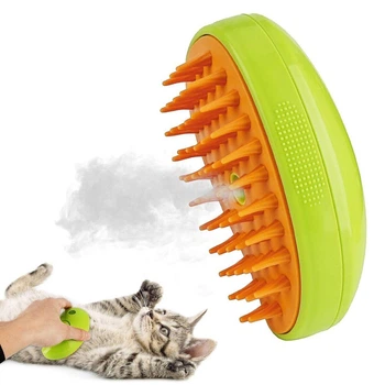 Паровая массажная щетка Pet Brush для вычесывания шерсти собак и кошек, цвет зеленый