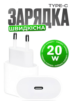 Блочок быстрая зарядка для телефона Apple iPhone iPad android samsung usb type-c power adapter 20 вт сетевое зарядное устройство тайп си адаптер блок питания fast charge 20w White белий (NO9165)