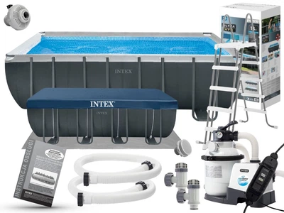 Каркасный бассейн Intex 26356 Ultra Frame 549х274х132 см с песочным насосом, тентом, подстилкой и лестницей Серый