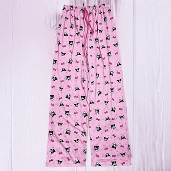 Пижаные штаны с принтом Kuromi, светло-розовые, тонкие, летние, one size (10503)