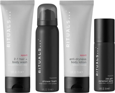Zestaw kosmetyków pielęgnacyjnych Rituals The Ritual of Homme Kosmetyczka + Żel pod prysznic-pianka 50 ml + Antyperspirant 50 ml + Żel pod prysznic 70 ml + Balsam do ciała 70 ml (8719134183610)