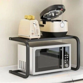 Полка для микроволновки настольная металлическая Kitchenware, универсальный кухонный органайзер-стеллаж до 20 кг Черная, TAND-5-Black