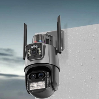Поворотная WiFi камера наблюдения на 2 объектива 6MP(3+3) 4K IP Camera Outdoor WiFi PTZ, уличная камера видеонаблюдения Черная PK-1-Black