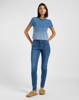 Футболка LEE Cropped Ombre Indigo Stripe (112363477) Синий M-00