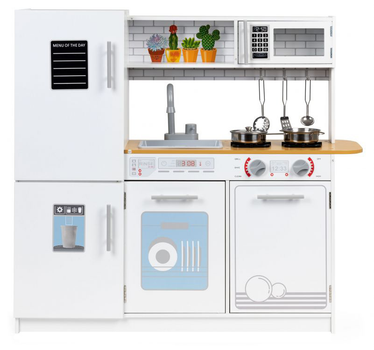 Drewniana kuchnia dla dzieci EcoToys z akcesoriami dla dzieci + efekty led PLK553 Biała (5903769975402)