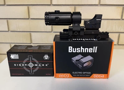 Комплект BUSHNELL Коліматор BUSHNELL RXS 250 + Збільшувач-Магніфер Sightmark T-5 Magnifier 5x