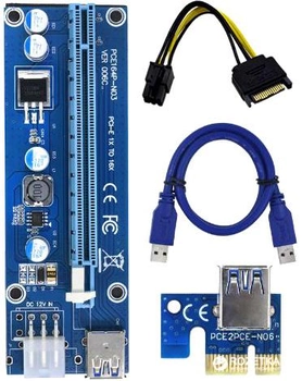 Адаптер-райзер Dynamode PCI-E x1 to 16x, 60 см USB 3.0 Cable SATA to 6Pin Power ver.006C (RX-riser-006c 6 pin)