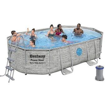 Бассейн каркасный Bestway Power Steel Oval Swim Vista Series 488х305х107 см 10949 л Серый (56946K)
