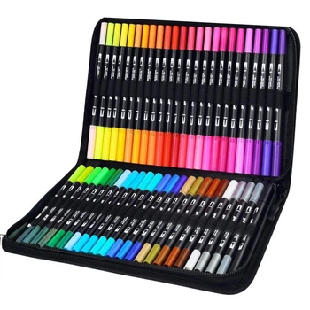 Набор двусторонних маркеров для скетчинга Black Dual Brush Pens на водной основе 48 шт в сумке (3_06268)