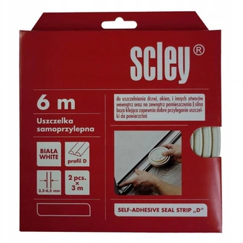 Ущільнювач самоклеючий Scley для вікон та дверей, профіль D, білий, 2 x 3 м
