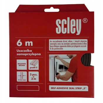 Уплотнитель самоклеящийся Scley для окон и дверей, профиль E, коричневый, 2 x 3 м