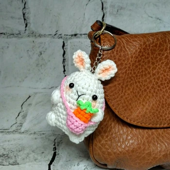 Брелок Зайчик с сумочкой игрушка вязаная ручной работы Hand Made амигуруми 6х4,5 см Белый 202-75-1