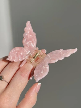 Заколка-крабик для волос Fashion Jewerly "Бабочка" зажим из ацетата, цвет розовый перламутр (1 тип)