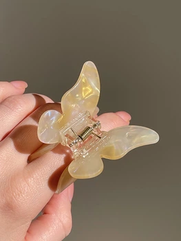 Заколка-крабик для волос Fashion Jewerly "Бабочка" зажим из ацетата, цвет кремово-золотой перламутр (2 тип)