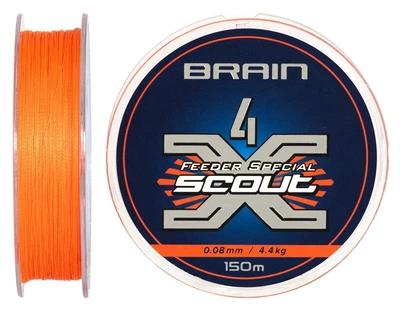 Шнур Brain Scout 4X 150m (fluoro Orange) 0.080mm 4.4kg для фідерної ловлі