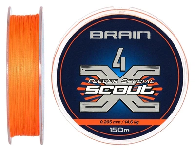Шнур Brain Scout 4X 150m (fluoro Orange) 0.205mm 14.6kg для фідерної ловлі