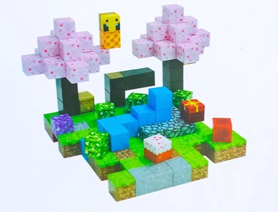 Магнитный детский конструктор Вечеринка с сакурами 128 блоков и 5 фигурок Minecraft. Конструктор Майнкрафтфт