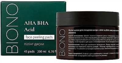 Пилинг-диски с АНА- и ВНА-кислотами для лица - Biono 45шт (1448664-34328244)
