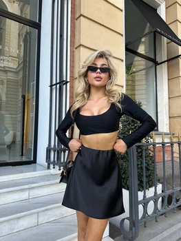Жіноча атласна міні спідниця Uaclothes L Чорний (like32861-130771353)